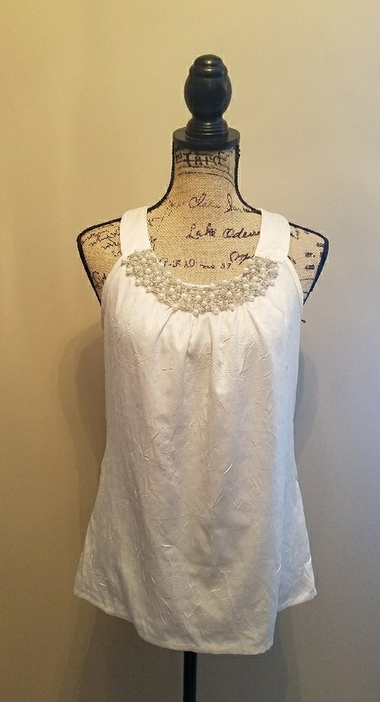Off White Blouse with Pearl Beading